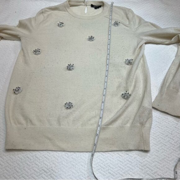 RAOUL Ivory Embellished Merino Wool Bend Sweater Size S - Picture 7 of 10